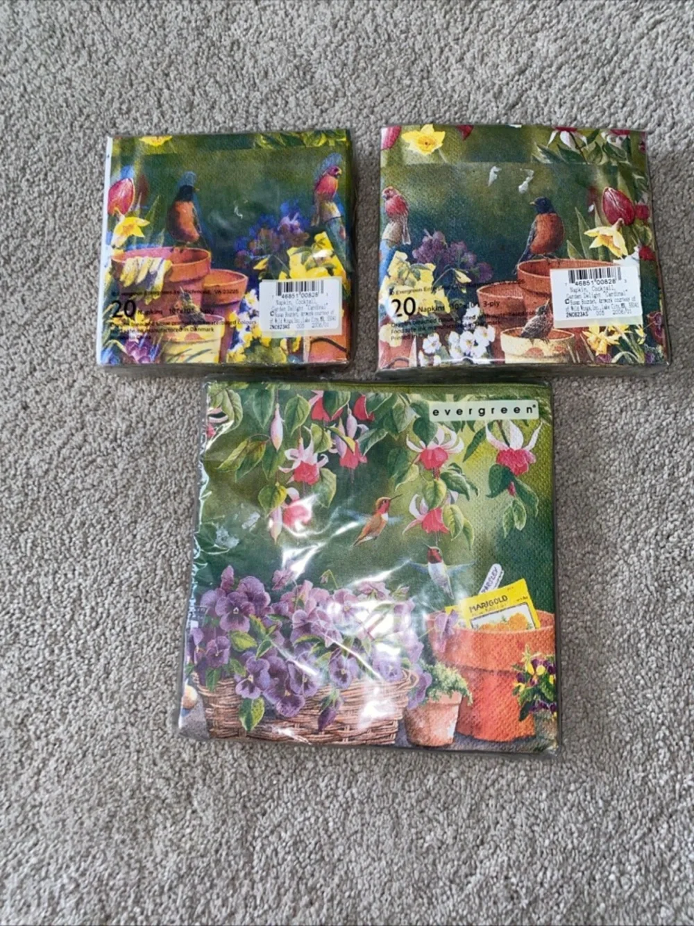 VTG Evergreen‎ Gardening Birds Cocktail & Luncheon Napkins Set New Deadstock